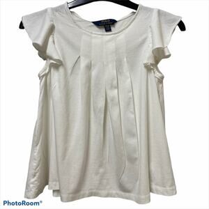 Polo Ralph Lauren Girls Flutter Sleeve Shirt M 8-10 Solid white Feminine